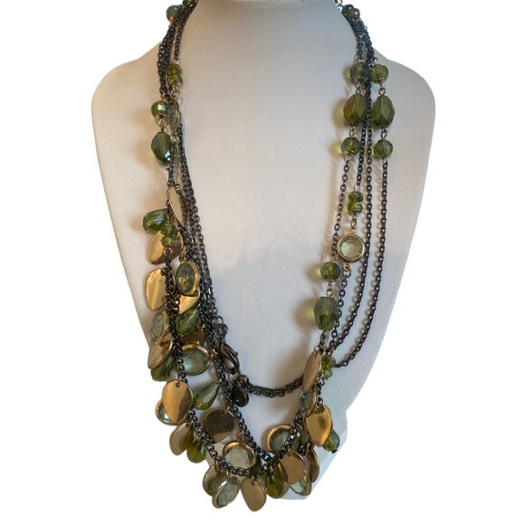 Vera Wang Green tone multistrand necklace glass gold tone briolette - Picture 2 of 9